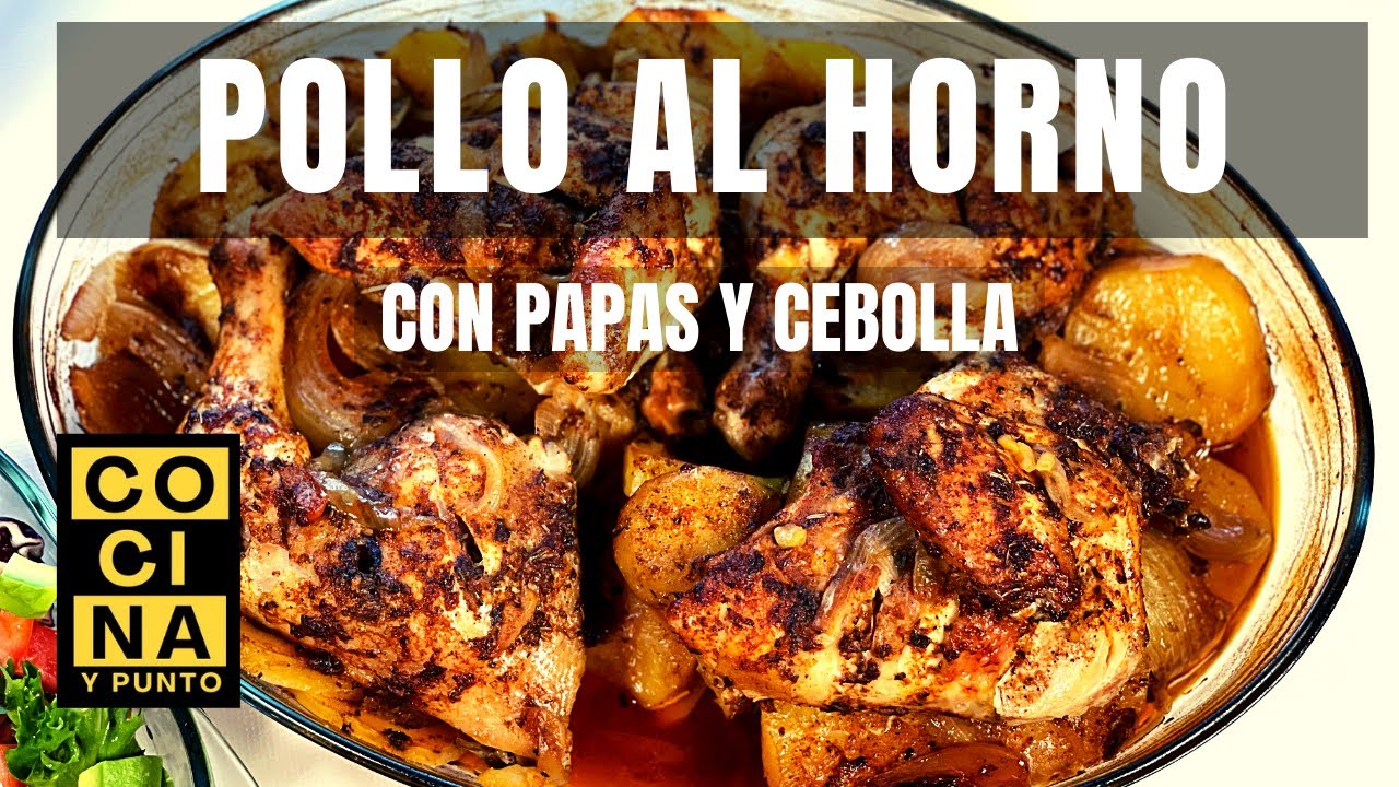 Cocina y punto | Pollo al horno asado con papas y cebolla. Fácil y rápido.