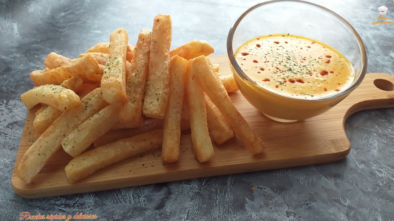 cómo hacer patatas fritas crujientes como hacer papas fritas y salsa de queso cheddar (subtítulos)