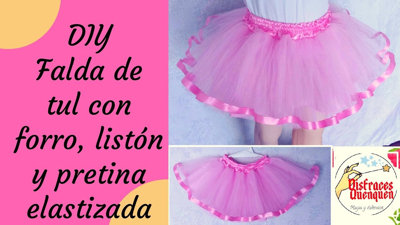 DIY. Falda de TUL con forro, listón y pretina elástica. Tutu para niña. Tulle skirt with ribbon.