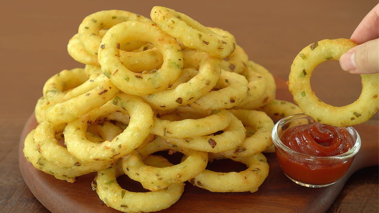 El mejor sabor a ajo, aros de papa con ajo:: Snacks de papas fritas