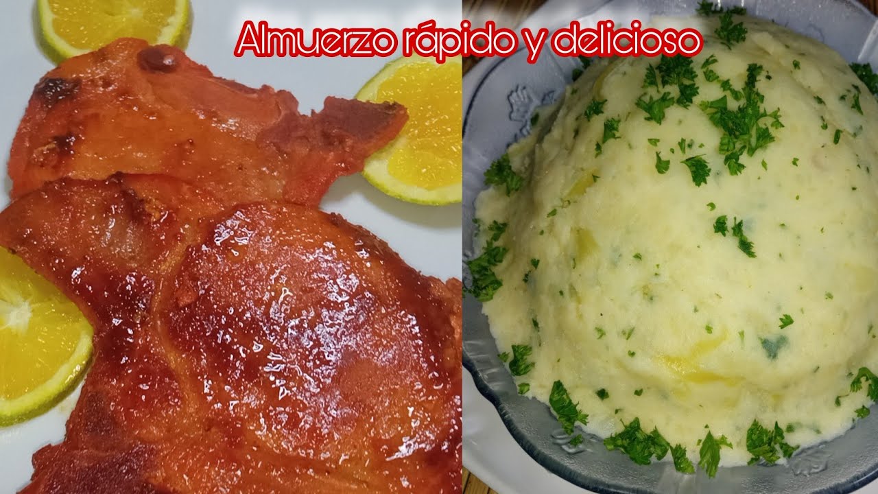 Receta de #Chuletas ahumadas de cerdo a la naranja y #puré de #papas #mayordomo #almuerzo fácil rico