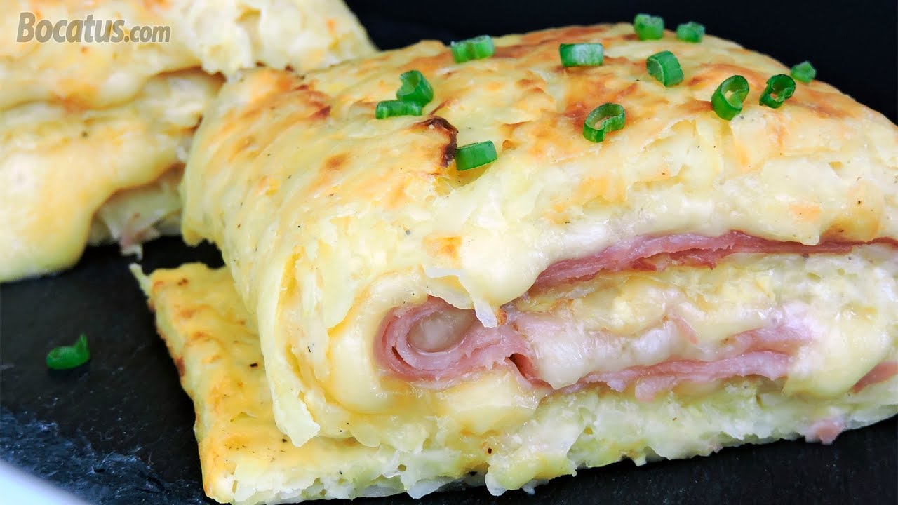 Rollo de patata relleno de queso y jamón